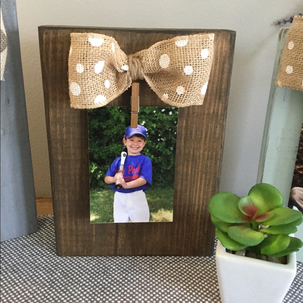 Dark stained wood block picture holder frame
